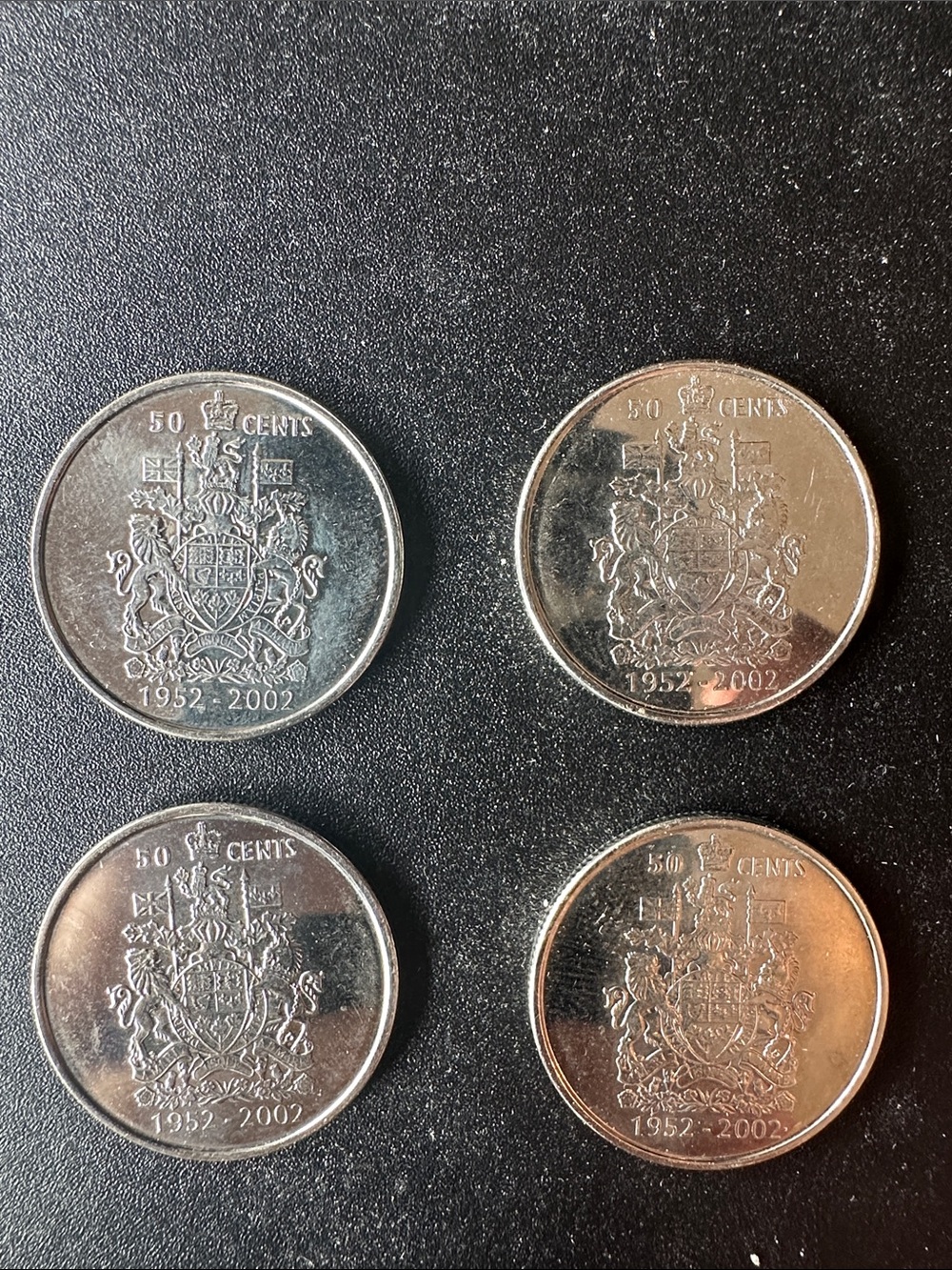 Set of 4 Commemorative 50 Cent Coins - 1952-2002 - Silver Tone - Mint Condition!